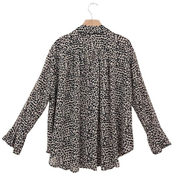 Storia Blouse Womens Medium Brown Black Leopard Print Long Sleeve Button Up - Picture 2 of 10